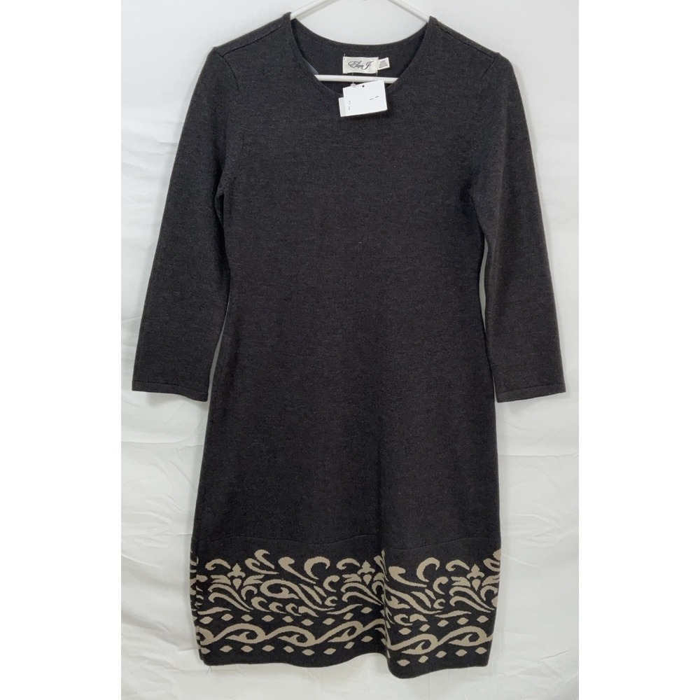 NWOT Women's Eliza J Long Sleeve Sweater Midi Dress Charcoal Gray -‎ Small